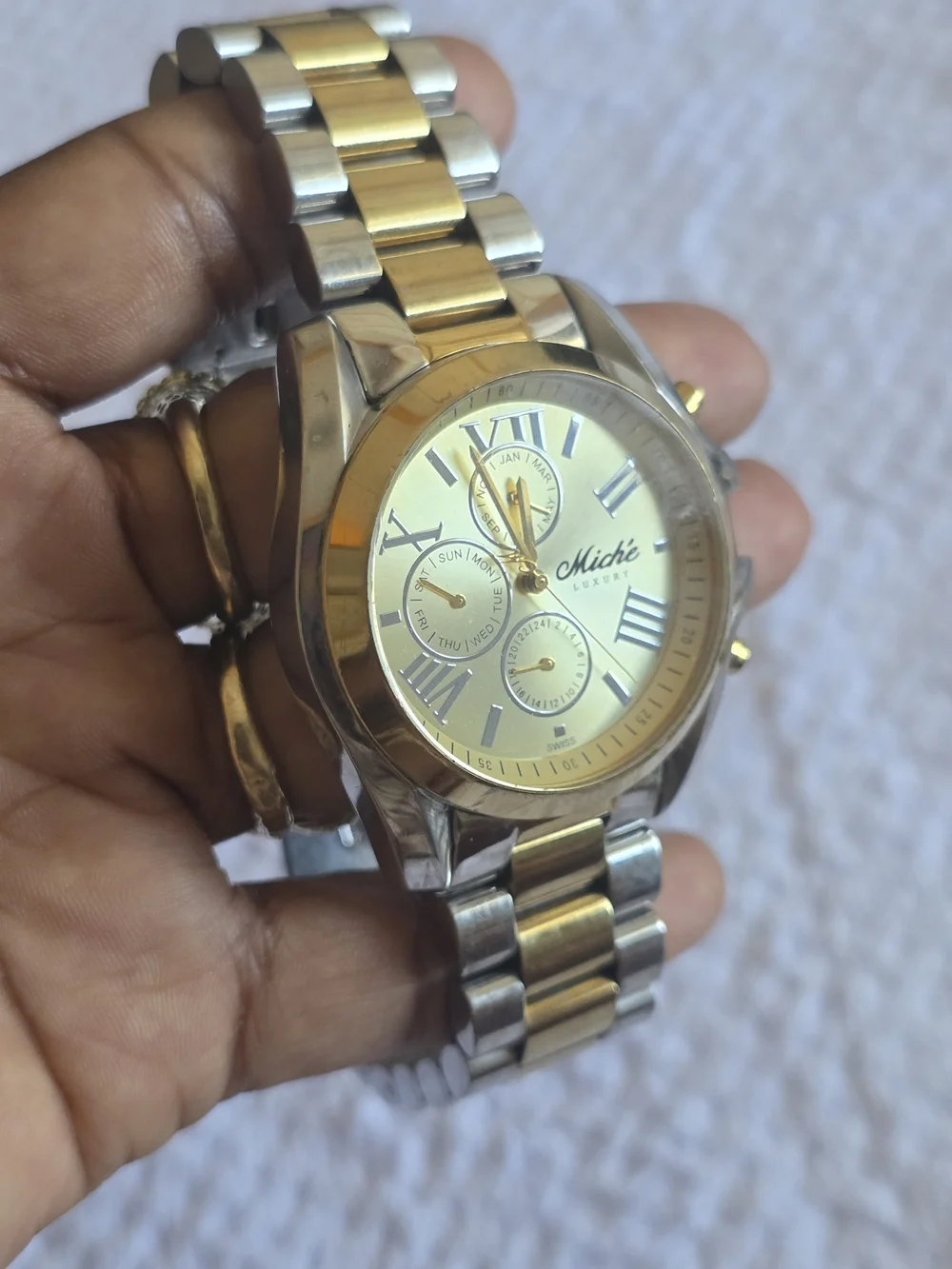 Miche Two-Tone Gold and Silver Men's Bracelet Watch Need Battery